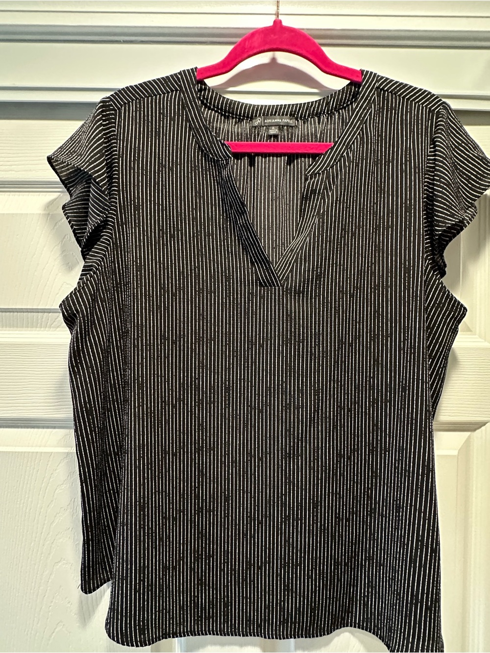Adrianna Papell Black Pinstripe Cap Sleeve Top